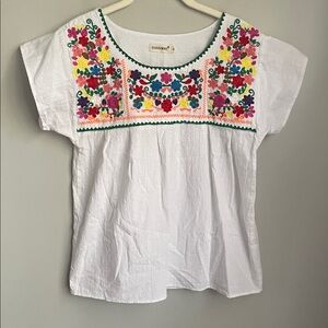 YZXDORWJ White Embroidered Floral Short Sleeve Top Size Small